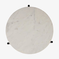 Top view of round white marble coffee table