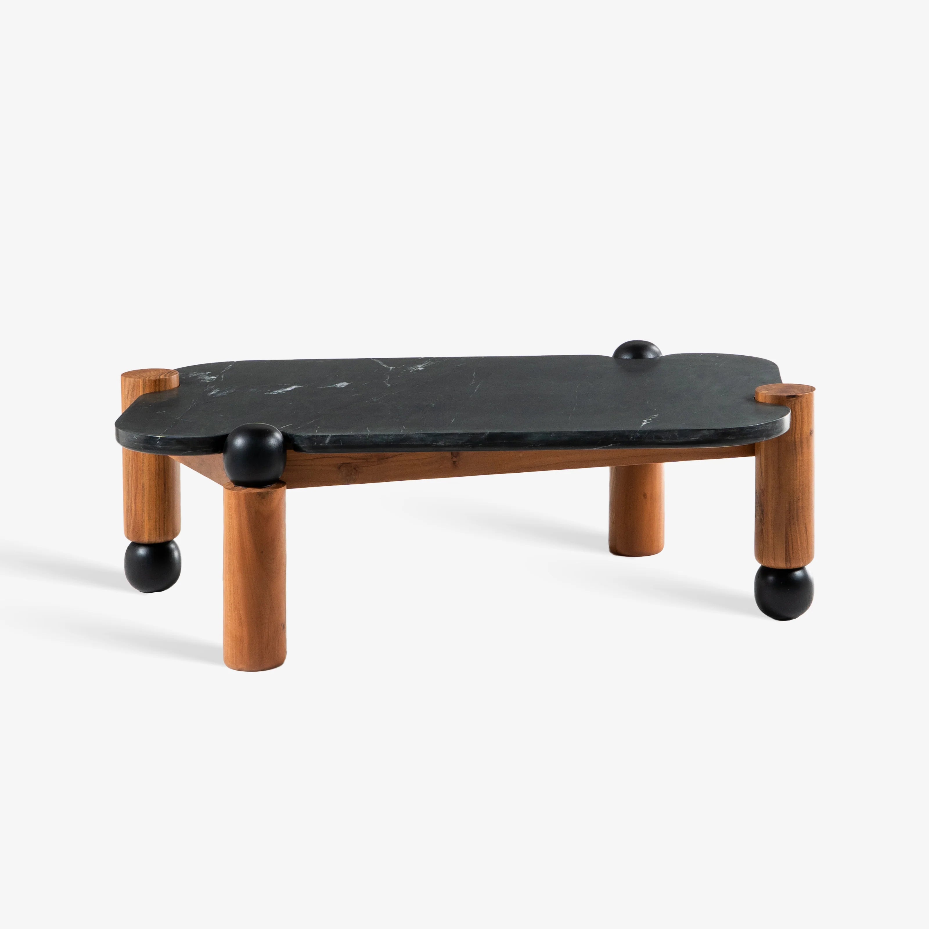 Modern Black Marble & Wood Accent Coffee Table