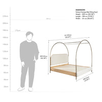 Modern canopy bed with product dimensions and technical specifications