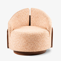 Modern cream upholstered lounge chair front angle

