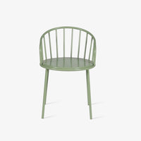 Minimalist green round outdoor table with slim metal legs