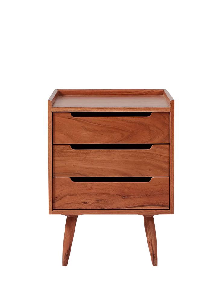 3-Drawer Wooden Bedside Table with Raised Tray Top