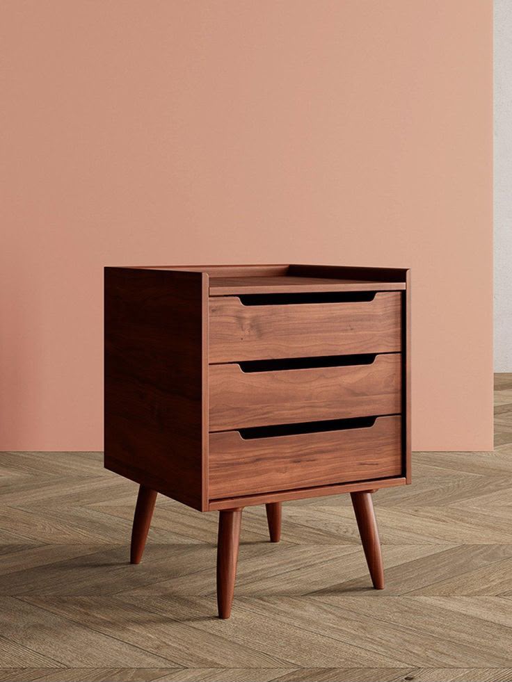 3-Drawer Wooden Bedside Table with Raised Tray Top