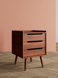 3-Drawer Wooden Bedside Table with Raised Tray Top