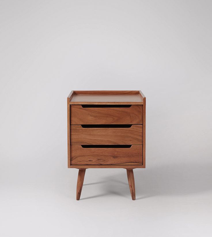 3-Drawer Wooden Bedside Table with Raised Tray Top