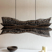 Modern black woven pendant chandelier with layered wave-shaped design