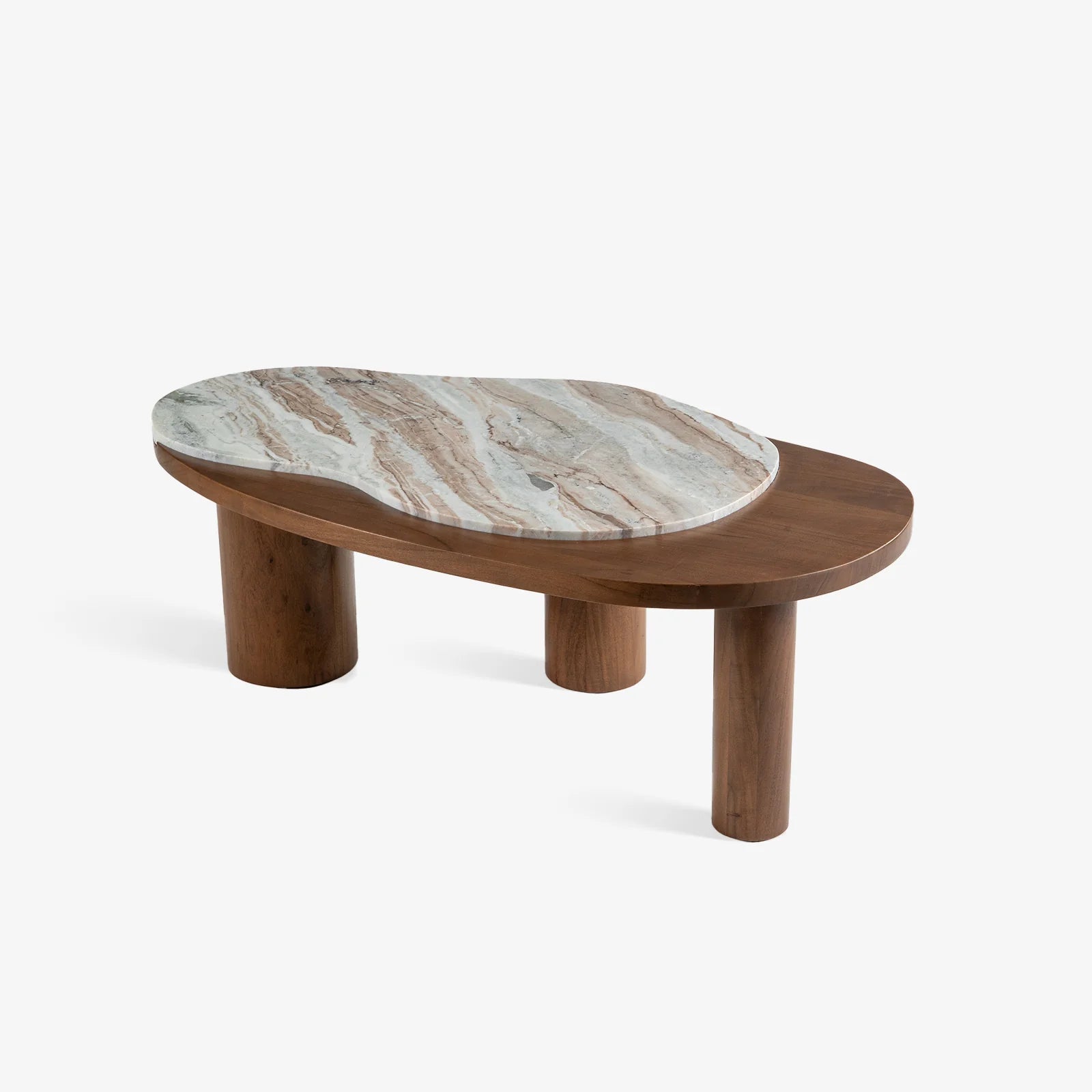 Elegant Wooden & Marble Oval Coffee Table