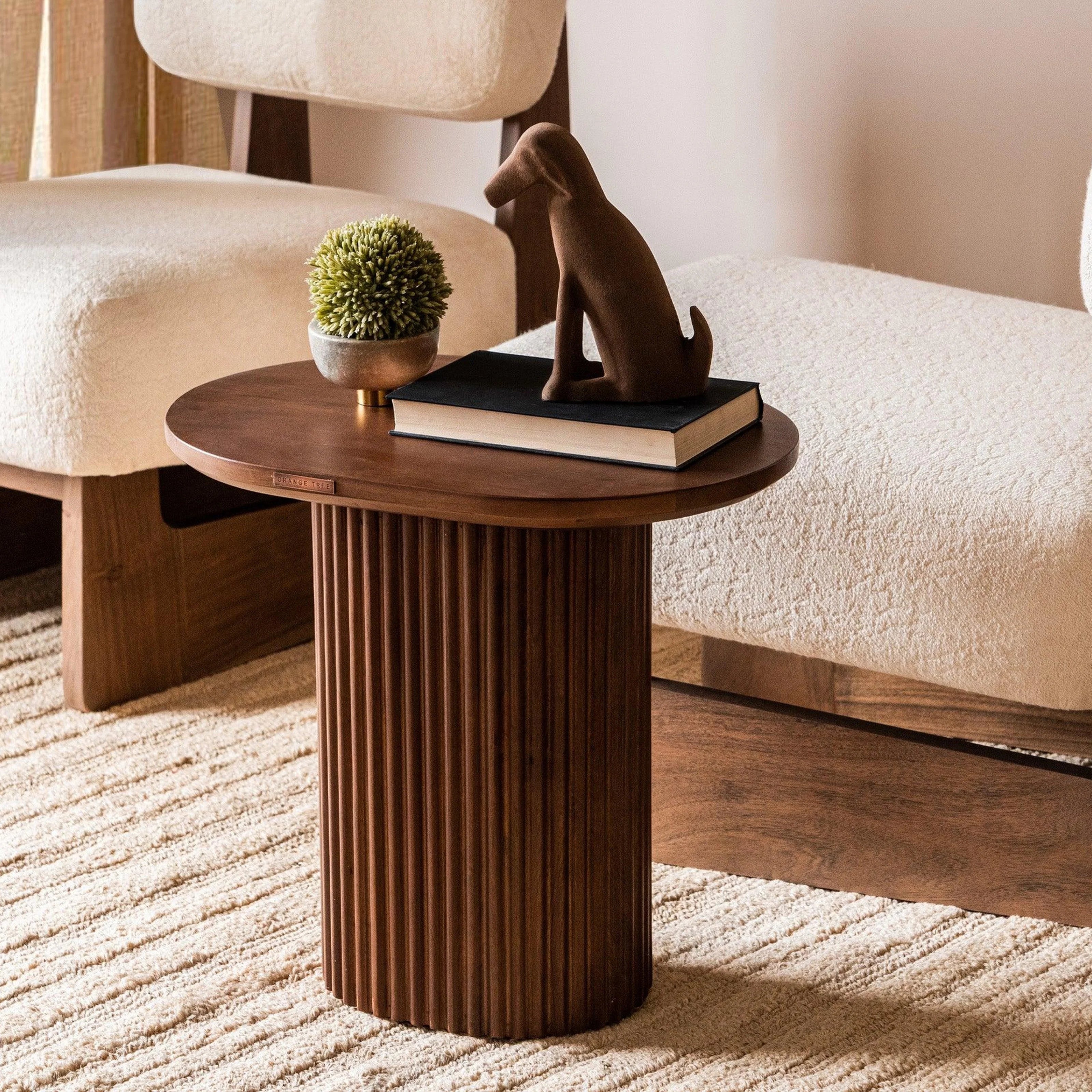 Fluted Wooden Round Side Table