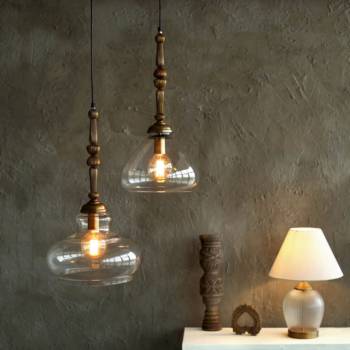 Aureo Glass & Wood Pendant Light