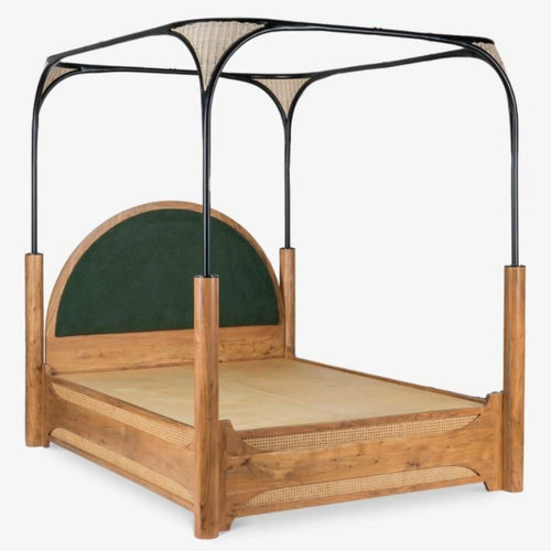 Aaranya Canopy Cane & Wood Queen Size Bed