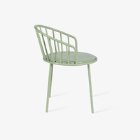 Close-up of textured green tabletop and metal table leg