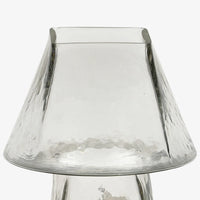Close-up of transparent glass table lamp with textured glass lampshade
