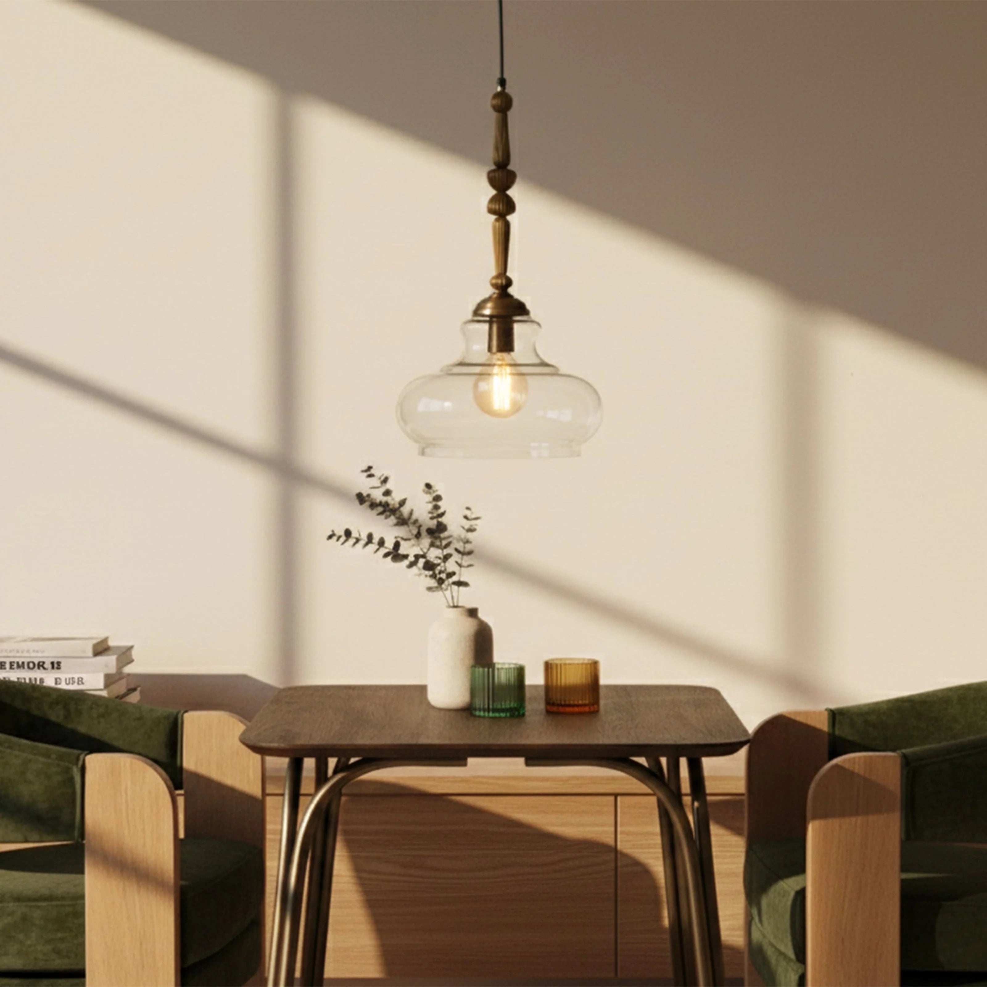 Aureo Glass & Wood Pendant Light