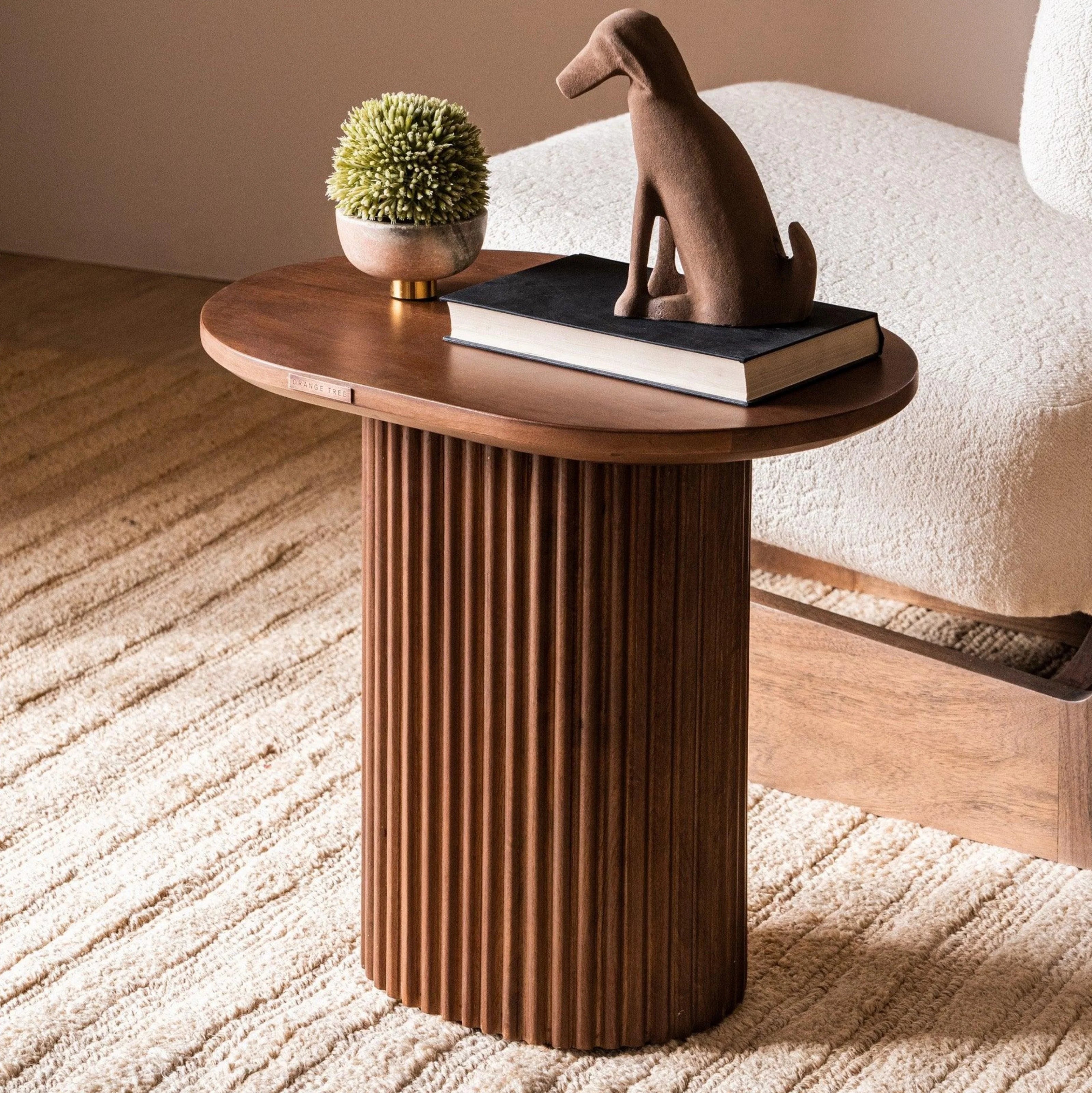 Fluted Wooden Round Side Table
