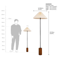 Cream pleated floor lamp dimensions and measurement diagram
