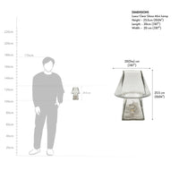 Clear glass table lamp dimensions and measurement diagram