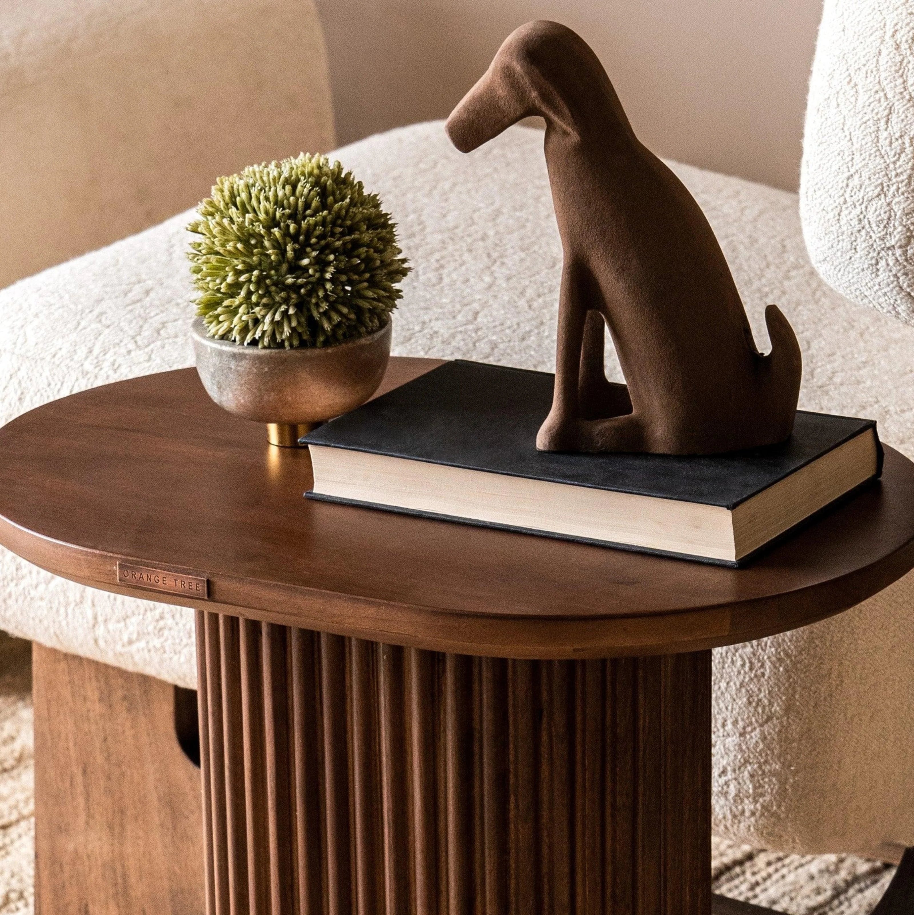 Fluted Wooden Round Side Table