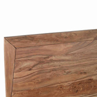 Close-up of handcrafted natural wood headboard showcasing unique wood grain texture