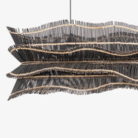 Modern black and beige woven pendant light with wavy layered design