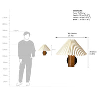 Cream pleated wall lamp dimensions and measurement diagram
