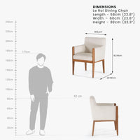 Cream upholstered wooden dining chair dimensions and measurement diagram