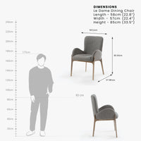 Grey upholstered dining chair dimensions and measurement diagram