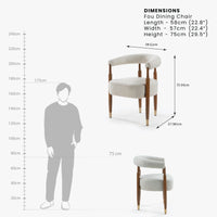 Cream upholstered wooden armchair dimensions and measurement diagram