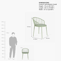 Green outdoor round table dimensions and measurement diagram