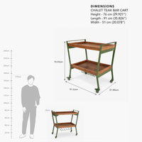 Wooden outdoor serving cart dimensions and measurement diagram