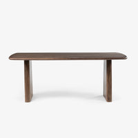 Front view of modern wooden dining table with solid wood legs