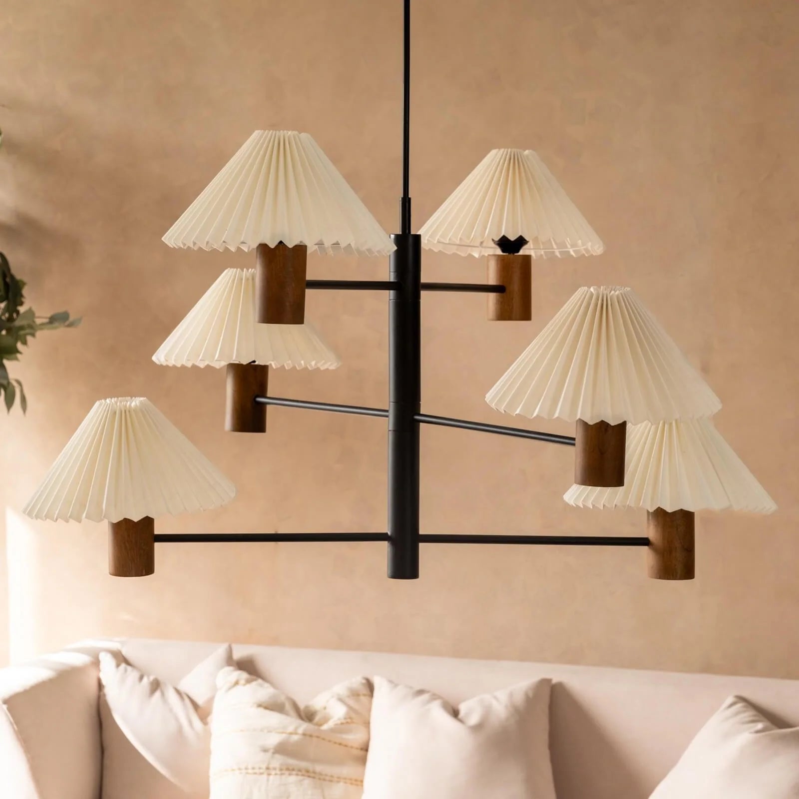 Aarohi 6-Light Wood & Pleated Pendant Chandelier