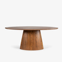 Modern round wooden dining table with sturdy central pedestal