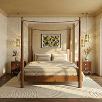 Wooden canopy bed with four-poster frame and white bedding in an elegant bedroom – Delife Living