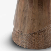 Rustic Wooden Round Dining Table with Woven Base