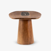Wooden dining table with rounded edges and black marble inlay