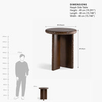 Nashi wooden side table dimensions showing 40 cm diameter and 49 cm height.