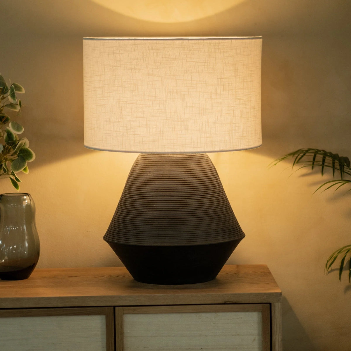 Modern Black Ribbed Table Lamp