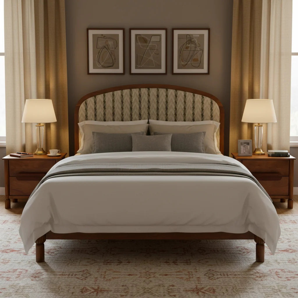 Varnika Curved Upholstered Queen Size Bed