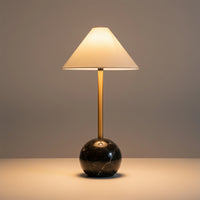 Modern black spherical base table lamp with cream fabric shade