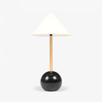 Black round base bedside table lamp with white lampshade