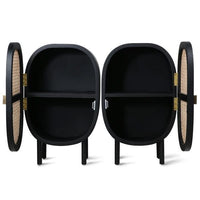 Black Rattan Cane Accent Cabinet – Modern Wooden Storage Cabinet