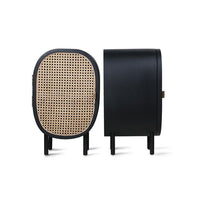 Black Rattan Cane Accent Cabinet – Modern Wooden Storage Cabinet