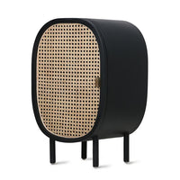 Black Rattan Cane Accent Cabinet – Modern Wooden Storage Cabinet