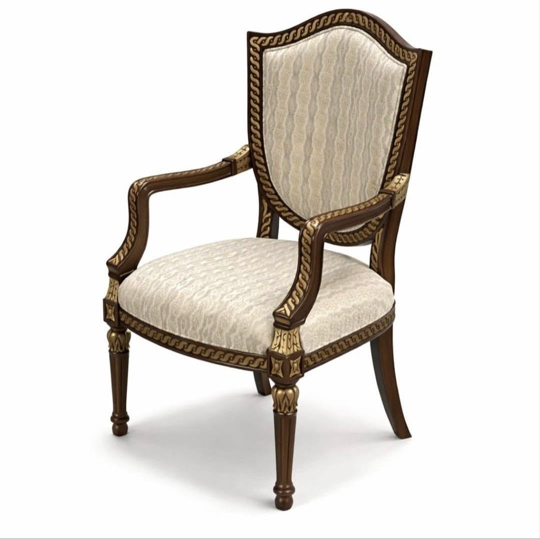 Classic Carved Wooden Upholstered Armchair