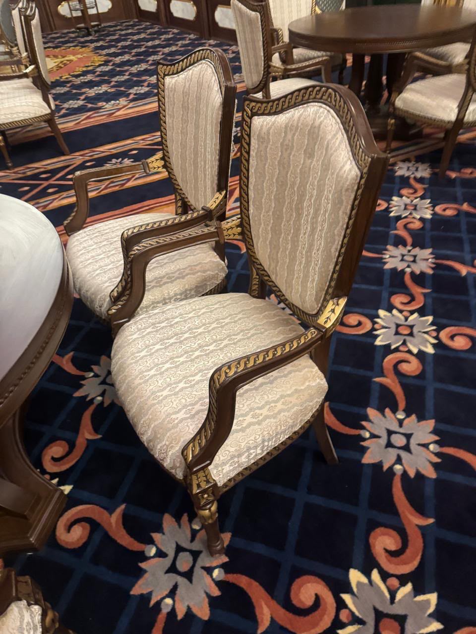 Classic Carved Wooden Upholstered Armchair