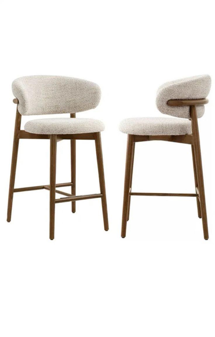 Cream Upholstered Wooden Bar Stool – Counter Height Chair