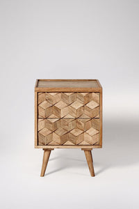 Handcrafted Geometric Wooden Nightstand with 2 Drawers