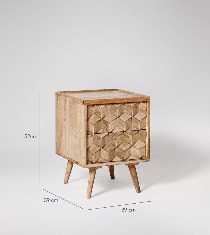 Handcrafted Geometric Wooden Nightstand with 2 Drawers