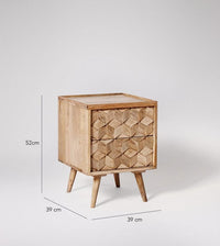 Handcrafted Geometric Wooden Nightstand with 2 Drawers