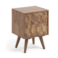 Handcrafted Geometric Wooden Nightstand with 2 Drawers
